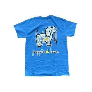 Puppie Love Dog Dad Graphic T-Shirt Mens Size Medium Blue Rescue Tee NWT